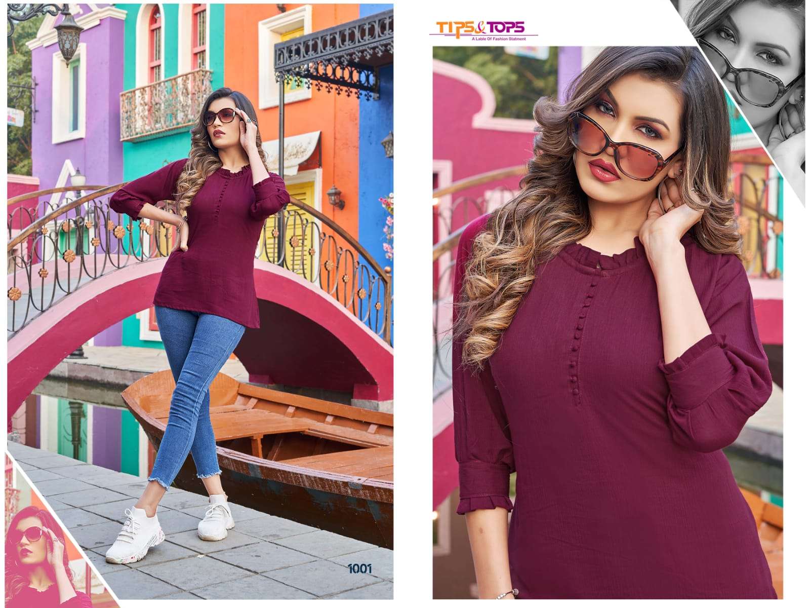 Tips & Tops-Pepe Tops Vol 05-Reyon-Wrinkle-Embroidery-Work-Fancy-Short-Top-1001